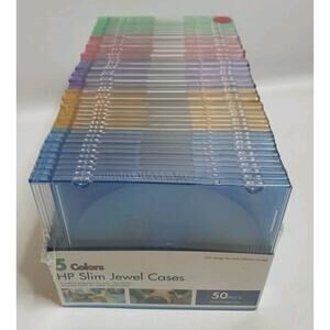 50 HP Multicolor Slimline Jewel Cases - New & Factory Sealed - Slim For CD DVD